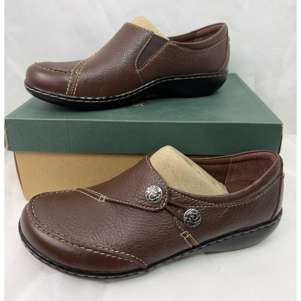 Clarks Bendables Ashland Lane Womens 7M Brown Leather Comfort Slip On Shoes‎ NIB